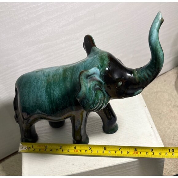 Blue Mountain Pottery Elephant Figure Green & Black Drip Glaze 8" Canada READ - Picture 10 of 10